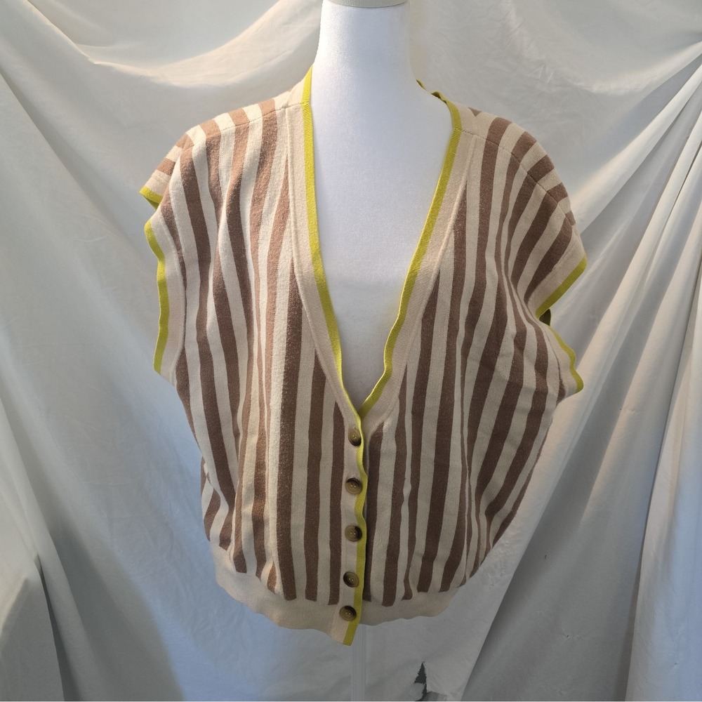 Anthropologie Maeve Slouchy Cardigan Striped Knit Vest Sz XL Layering Boho-chic